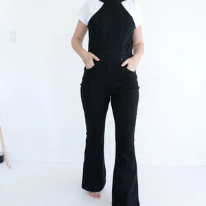 Free  People We The Free Black Bib Overalls 100% Cotton 8